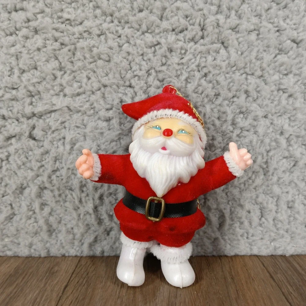 Vintage‎ Santa Ornament Flocked Plastic Christmas Tree Decoration 3 Inch